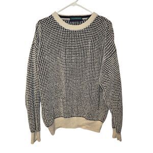 Vintage Claybrooke Mens Grandpa Black Cream Polka Dot Sweater Large